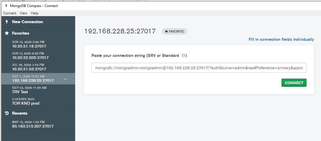 Строка соединения в MongoDB Compass